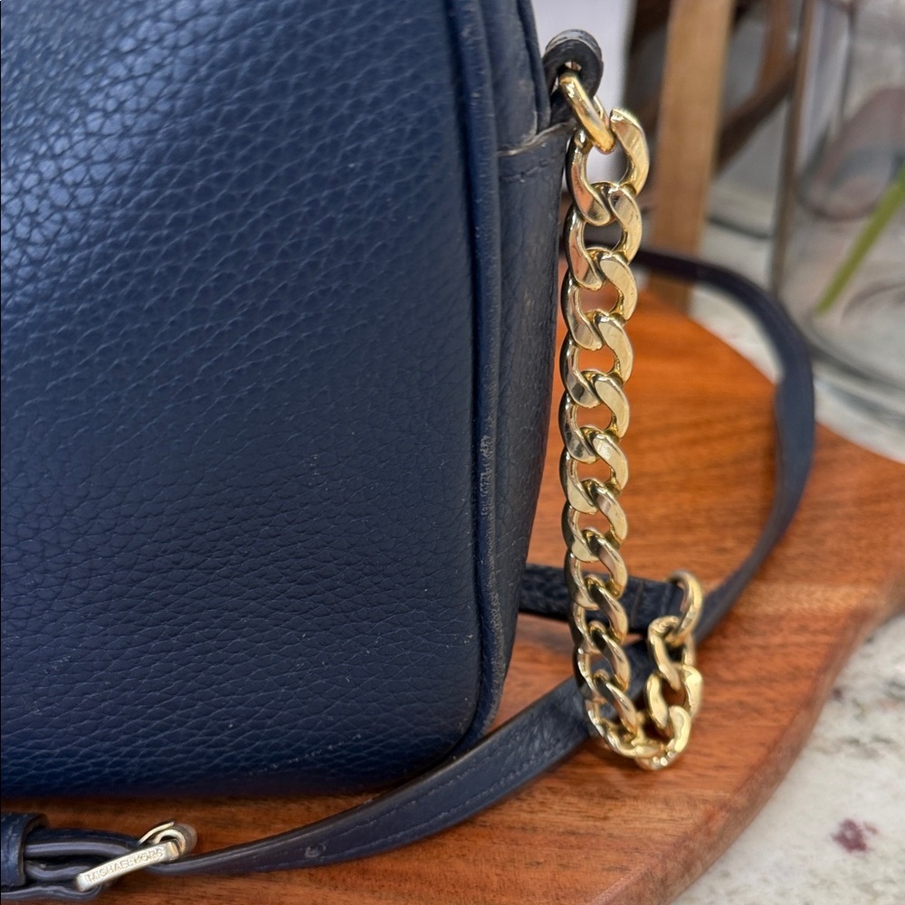 Michael Kors Fulton Crossbody Purse Bag Handbag Navy Blue Pebbled Leather - Picture 3 of 14